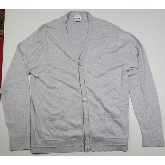 VTG Lacoste Cashmere Cotton Blend Cardigan Gray Grey 6 Button Men's Size 6 (L) - Picture 1 of 8